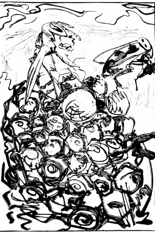 wespe, wasp, nest, brut, linolschnitt, unikat, schwarz, weiß