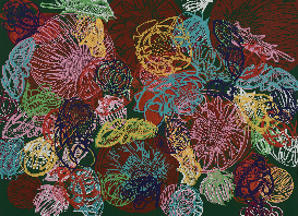 blumen, pflanzen, linoldruck, psychedelisch, bunt, garten, unikat, handdruck,