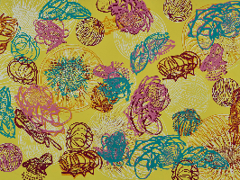 blumen, pflanzen, linoldruck, psychedelisch, bunt, garten, unikat, handdruck,